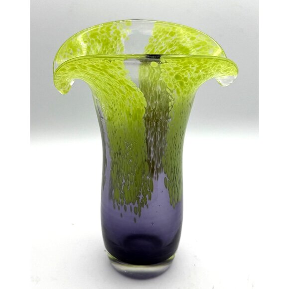 Hand Blown Glass Vase Green /Purple Design by Arthur Nelson Green - Picture 6 of 7